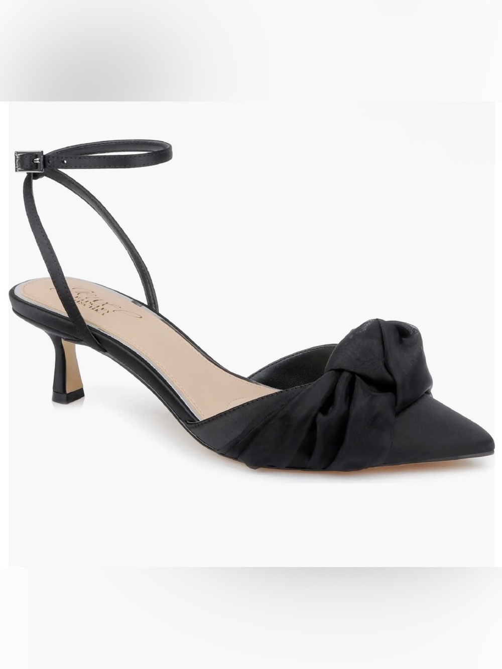 Jewel Badgley Mischka Favor Ankle Strap Pointed Toe Kitten Heel Pump Size 7